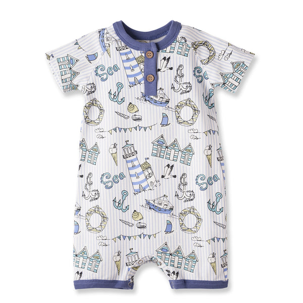 Seashore Baby Boy Romper – Bamboo Shortall One-Piece