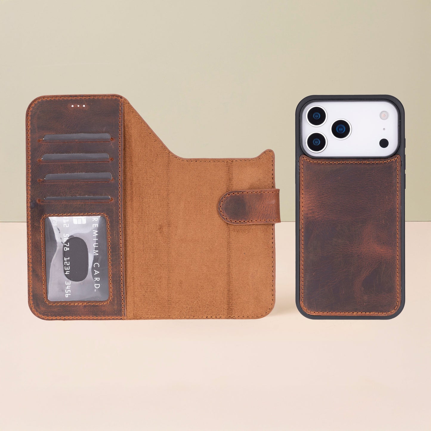 Leather iPhone 18 Pro Wallet Case – Brown - Austin