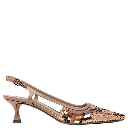 Roberto Festa Gold Sequence Snip Toe Slingback Heel