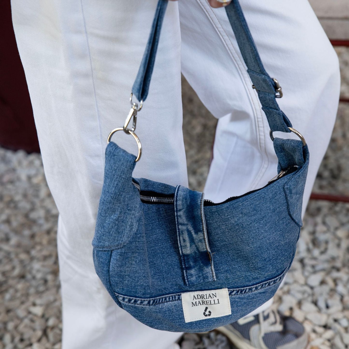 Brooklyn Crescent / Upcycled Denim Crossbody Light Blue