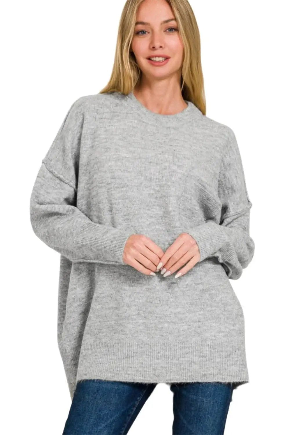 Trendsi Zenana high-low sweater with pockets