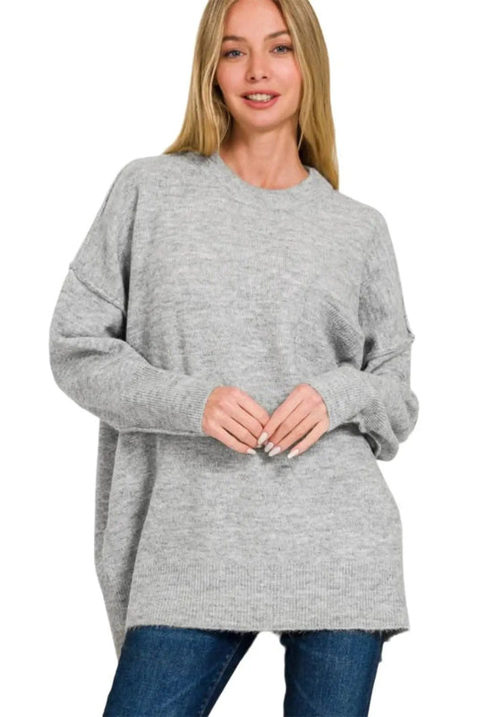 Trendsi Zenana high-low sweater with pockets