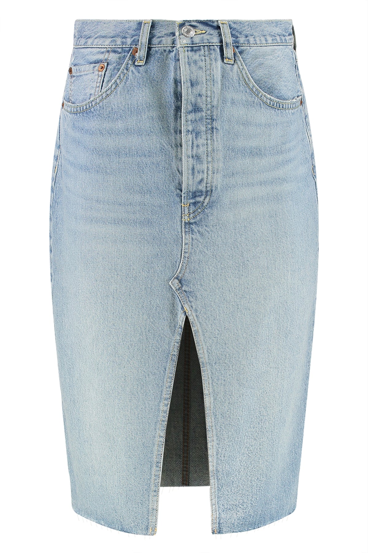 RE/DONE Frayed Hem Denim Skirt