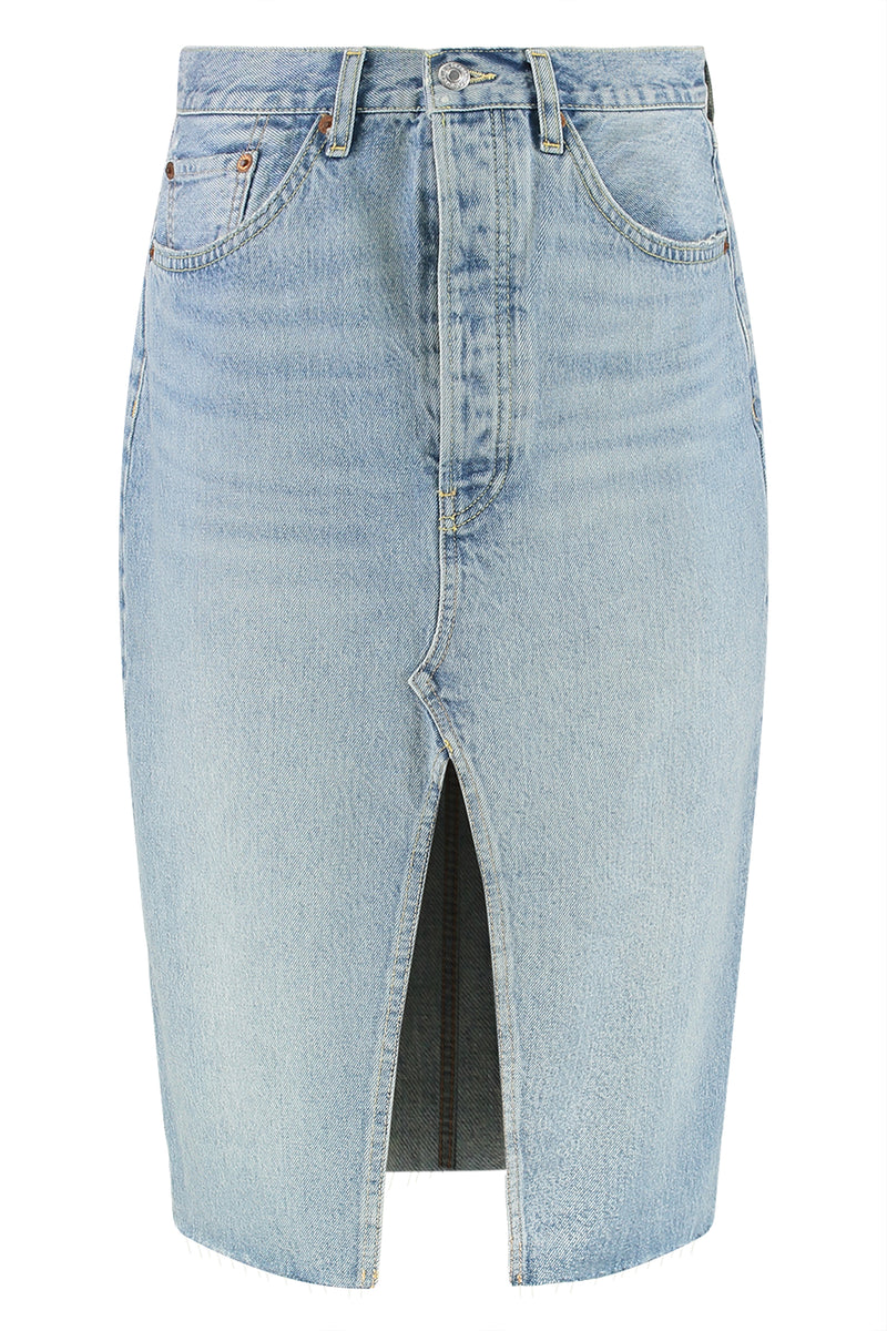 RE/DONE Frayed Hem Denim Skirt