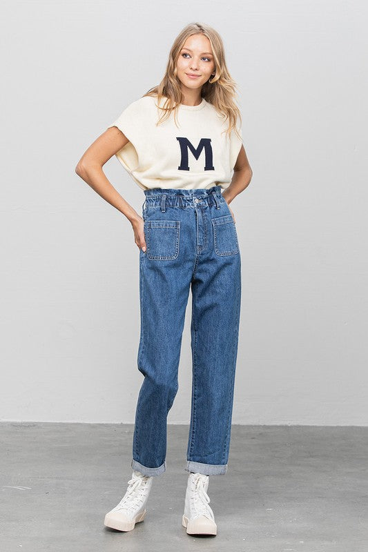 High Rise Paper Bag Waist Slouch Jeans