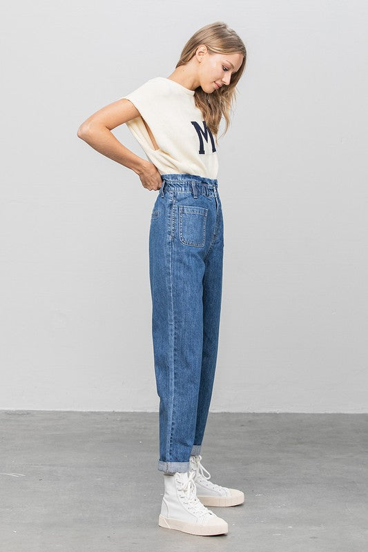 High Rise Paper Bag Waist Slouch Jeans