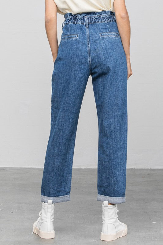 High Rise Paper Bag Waist Slouch Jeans