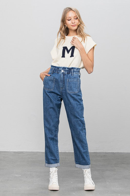 High Rise Paper Bag Waist Slouch Jeans