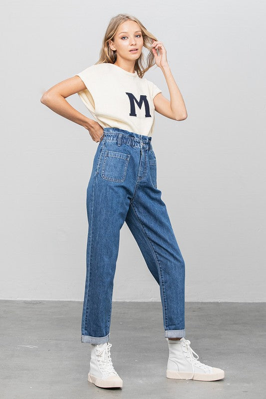 High Rise Paper Bag Waist Slouch Jeans