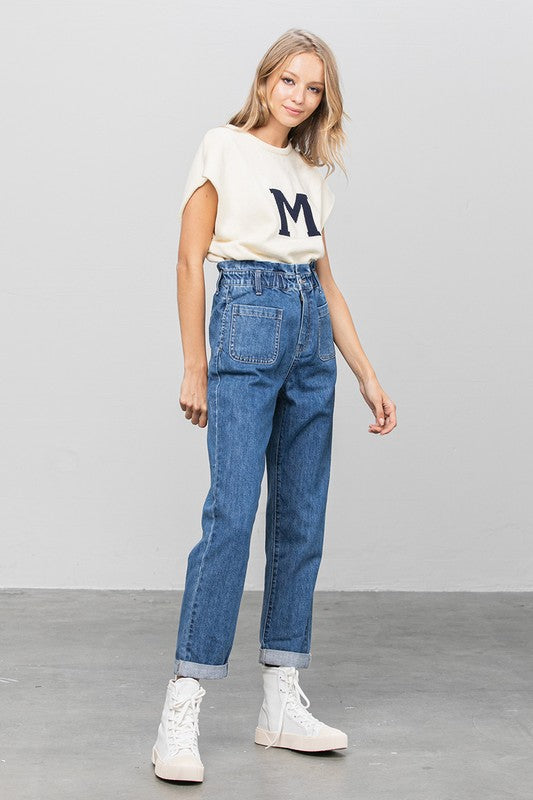 High Rise Paper Bag Waist Slouch Jeans