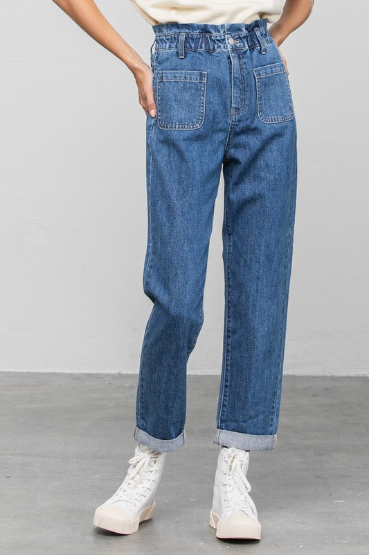 High Rise Paper Bag Waist Slouch Jeans