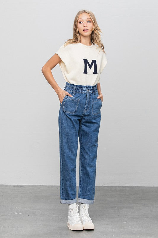 High Rise Paper Bag Waist Slouch Jeans