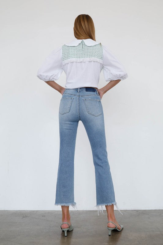 HIGH RISE CROP BOOT CUT JEANS