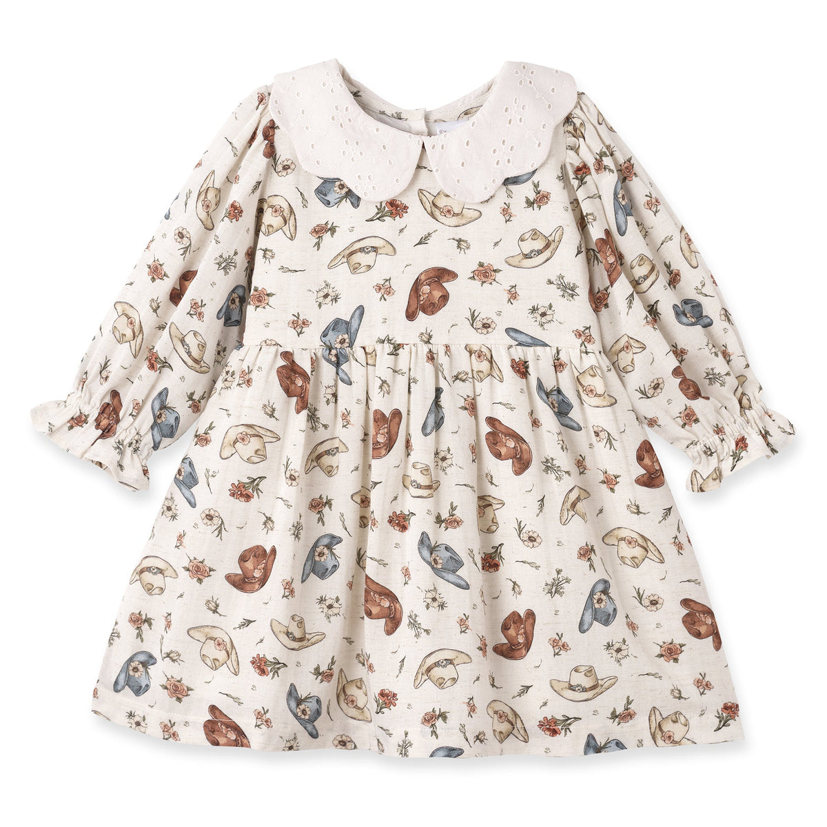 Larkspur Prairie Linen Western Dress With Eyelet Collar