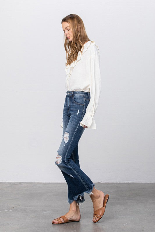 Stretch Mid Rise Crop Flare Jeans