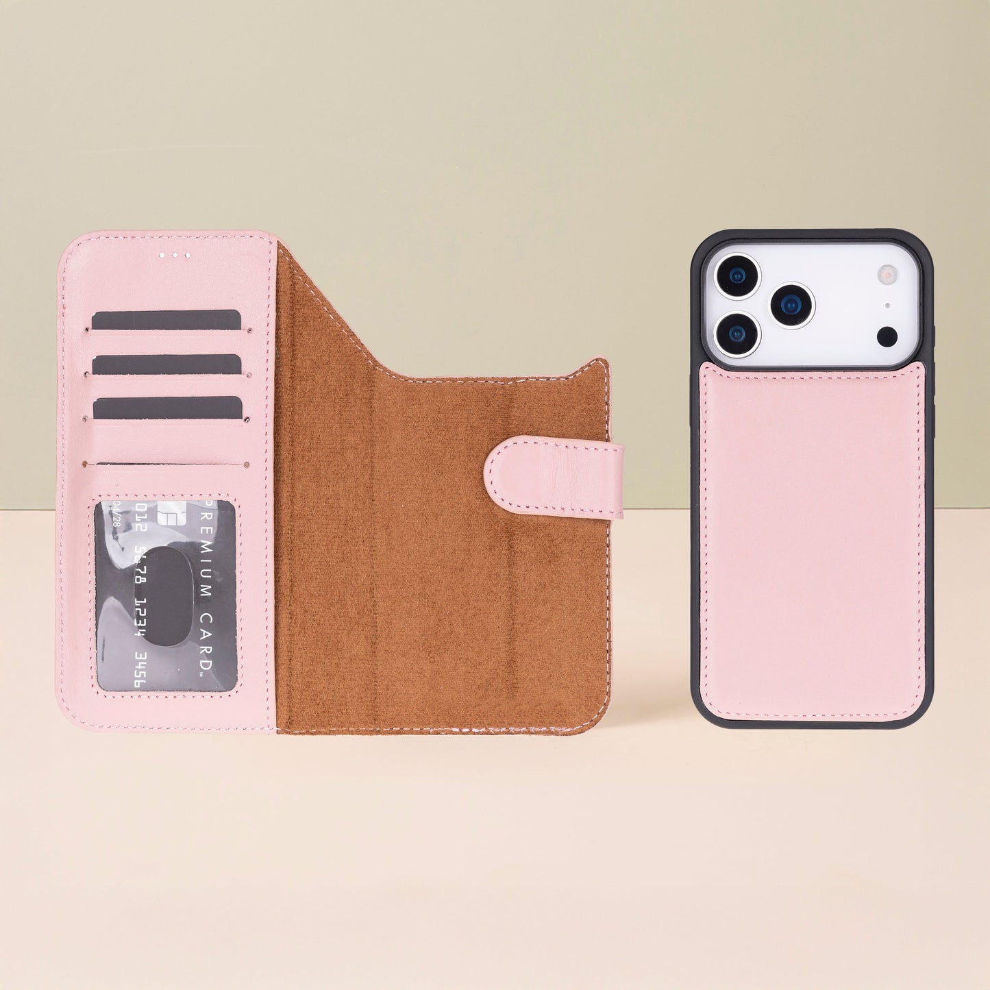 Leather iPhone 18 Pro  Wallet Case – Pink - Austin