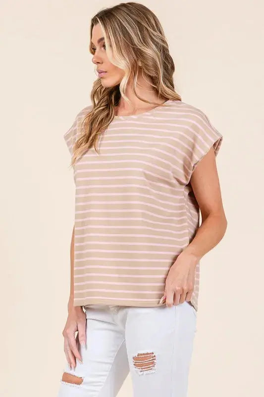 Muscle Tee - Lime Chili Striped - Women's Casual Top