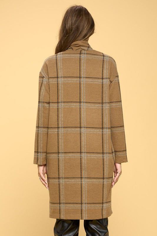 Plaid Coat with Buttons and Pockets