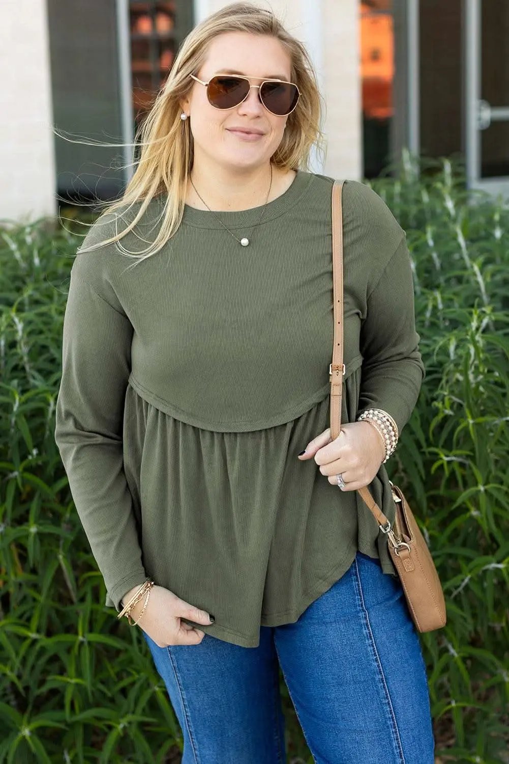 Love Salve Mist Green Plus Size Women's Babydoll Top: Comfy & Fashionable