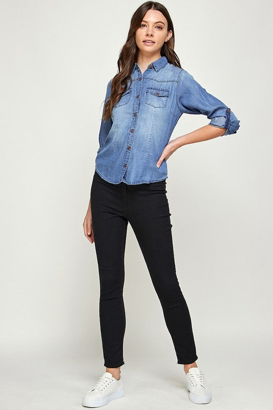 TENCEL TOP DENIM BLOUSE