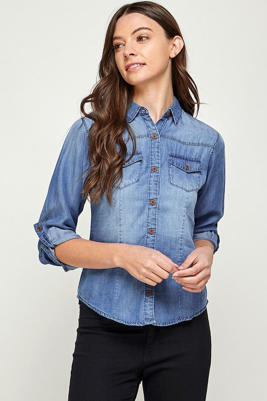 TENCEL TOP DENIM BLOUSE