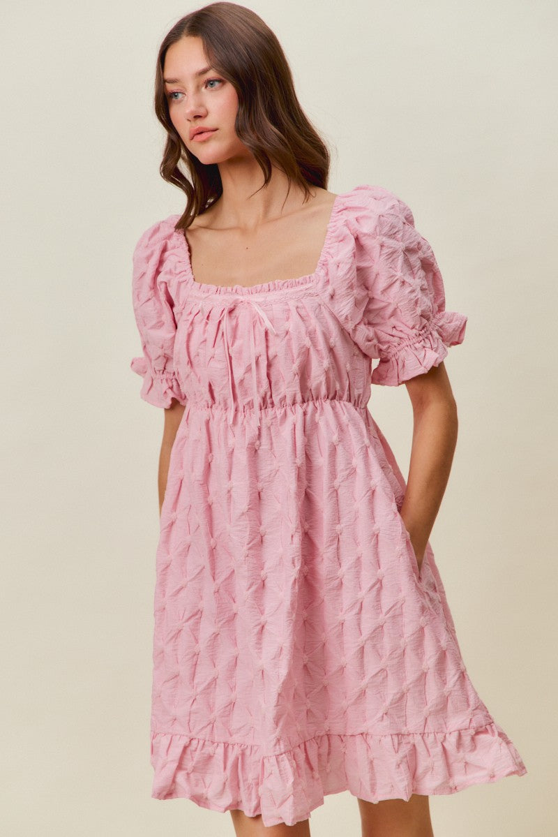SO ME Texture Woven Ruching On Bust Mini Dress in Pink