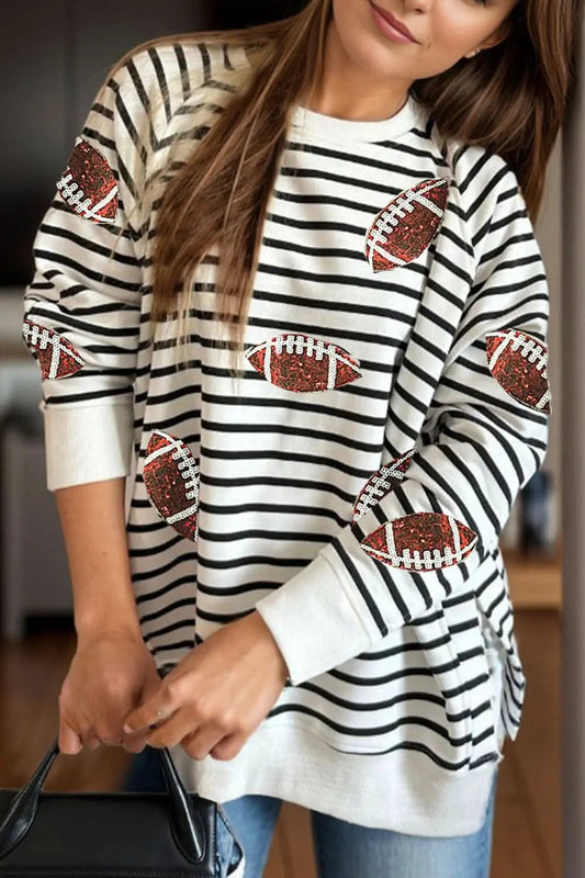 Women's Sweatshirt - Sequin Football Striped - Sparkly & Comfy
