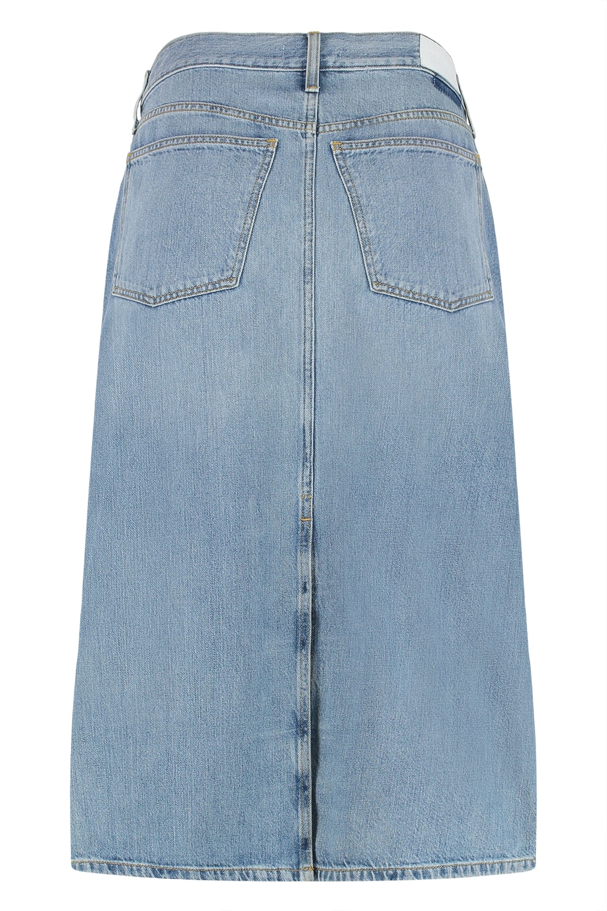 RE/DONE Long Denim Skirt in Light Blue, view 2
