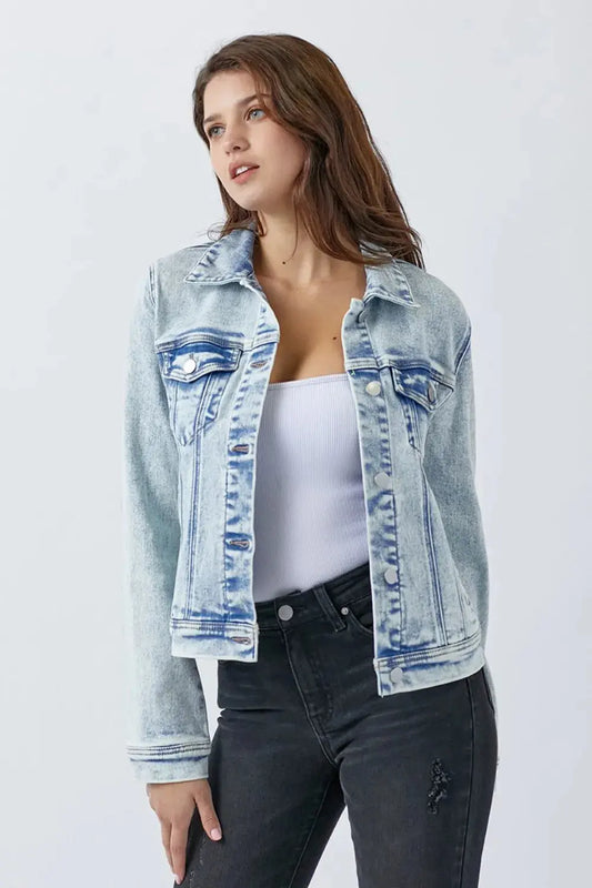 Women's Denim Jacket - Button Up Washed - Everyday Style