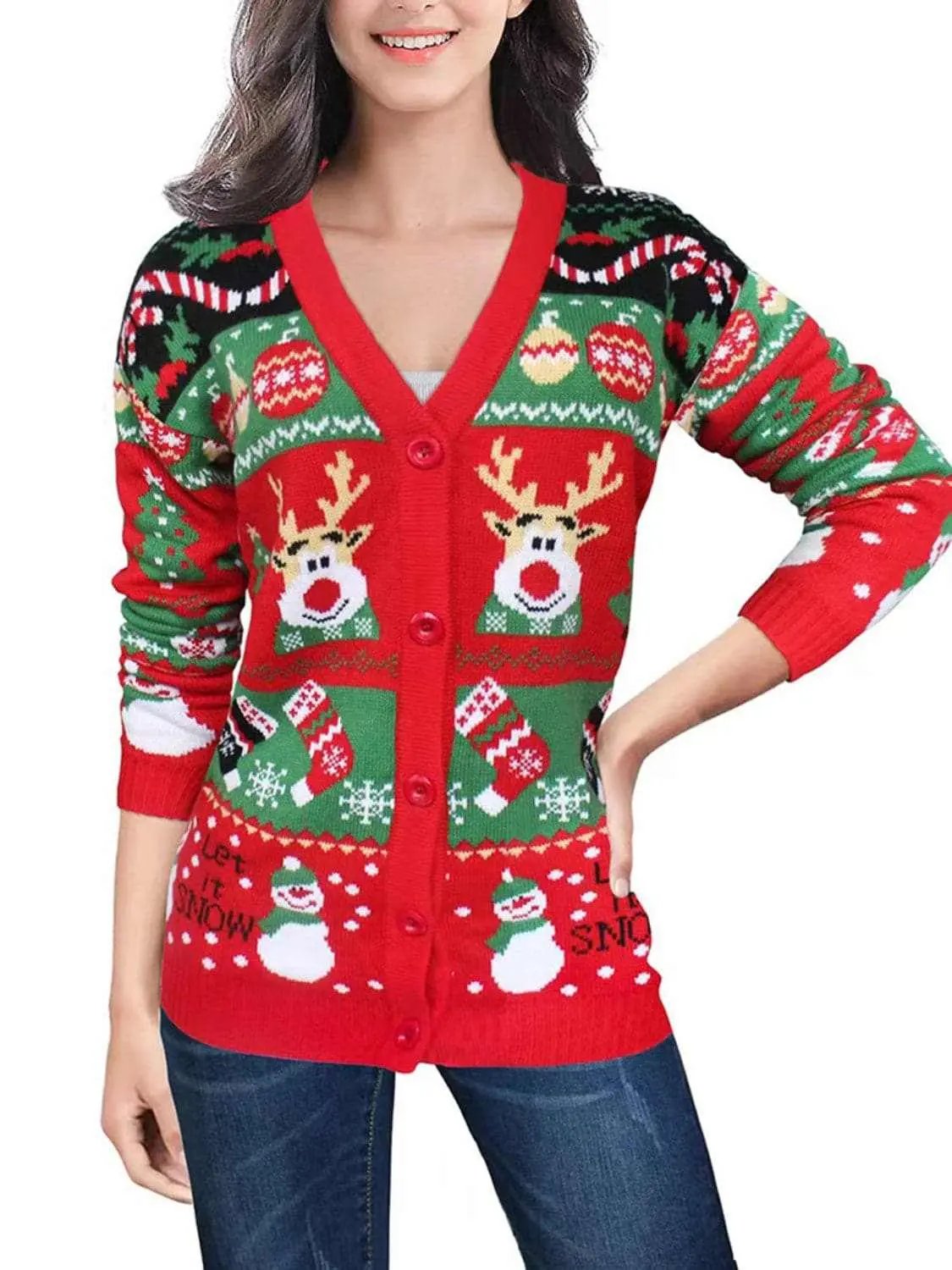 Trendsi Reindeer Print Cardigan for Women