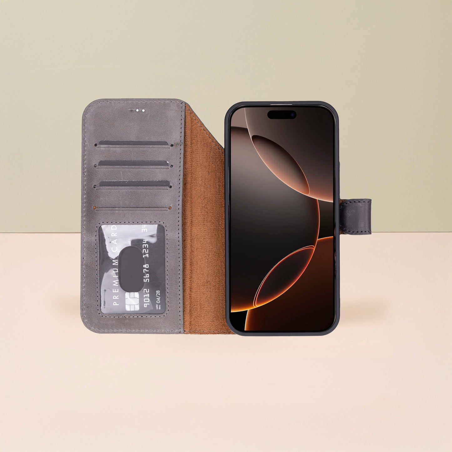 Leather iPhone 18 Pro Max Wallet Case – Gray - Austin
