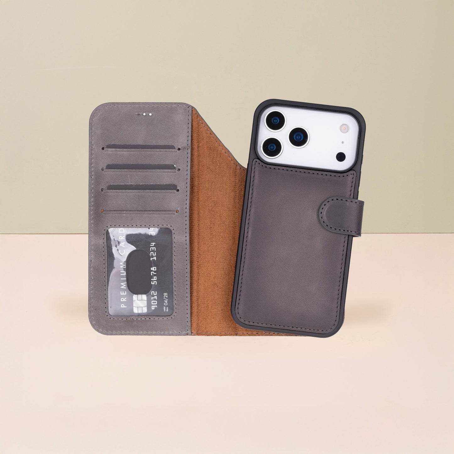 Leather iPhone 18 Pro Max Wallet Case – Gray - Austin