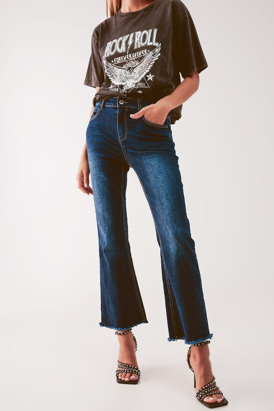Cropped kickflare jeans in mid wash