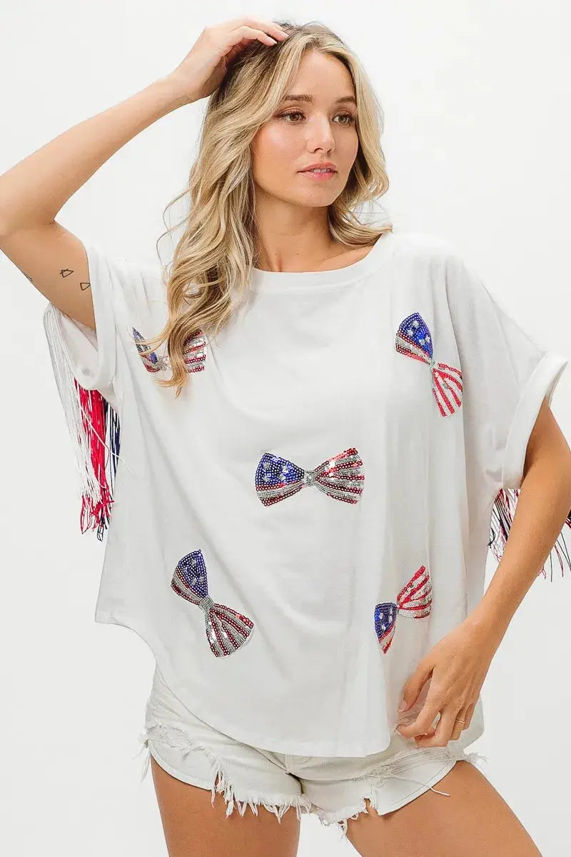 Women's T-Shirt - Sequin Flag - Patriotic USA