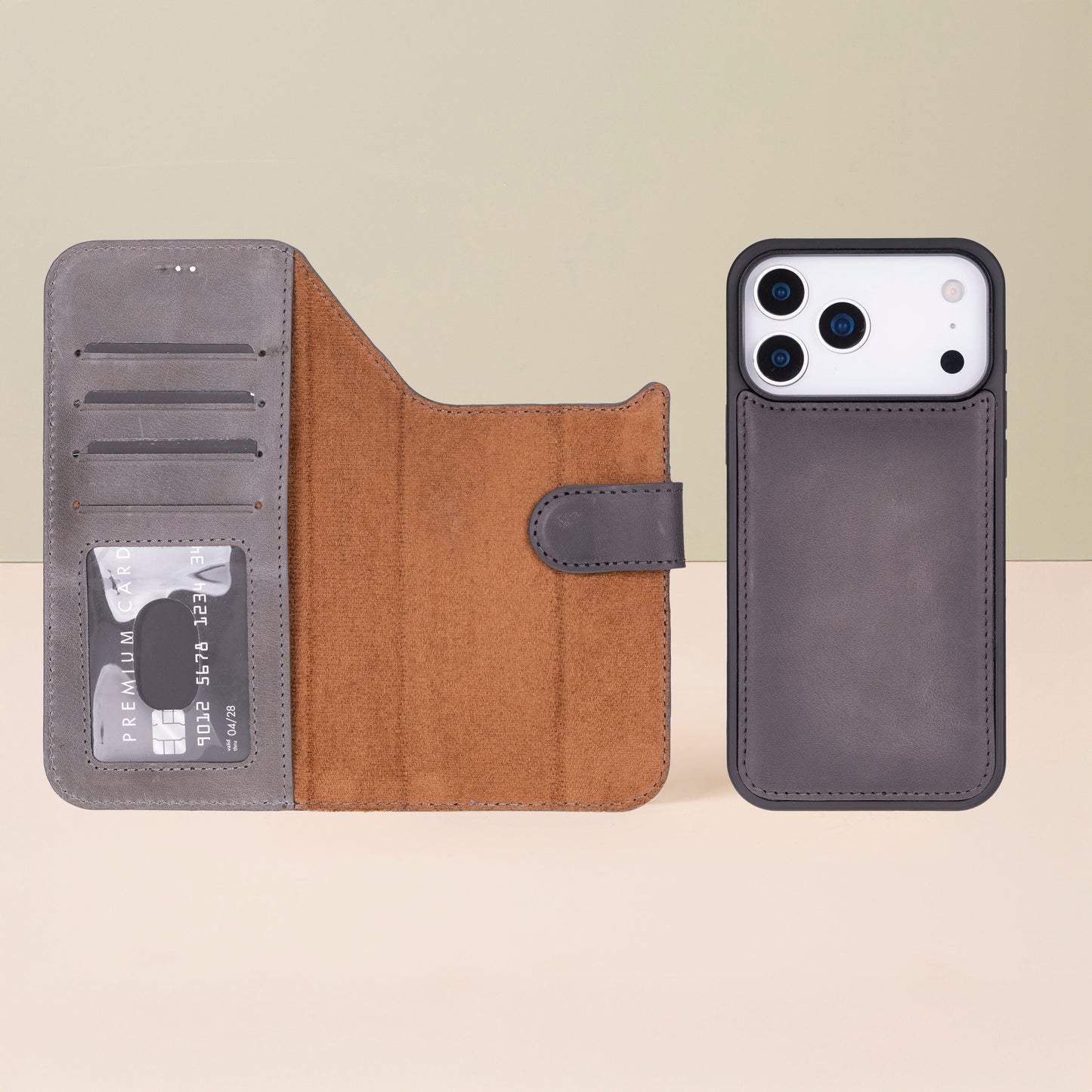 Leather iPhone 18 Pro Max Wallet Case – Gray - Austin