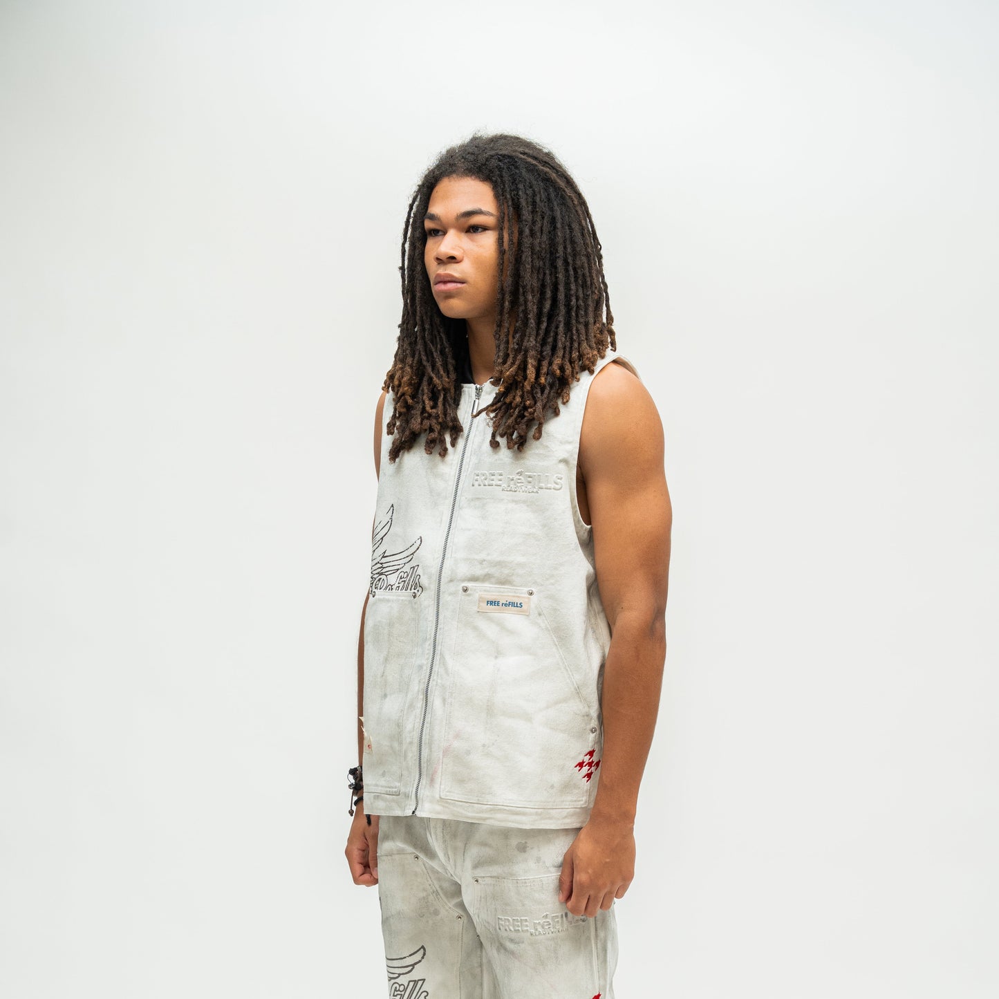 Service Grunge Vest Jacket - Cream