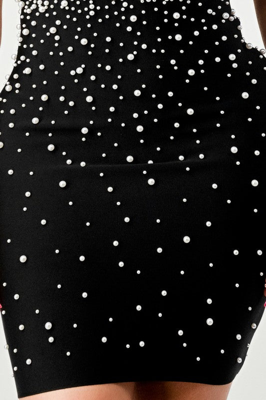 Athina Holiday Star Pearls Bandage Mini Dress