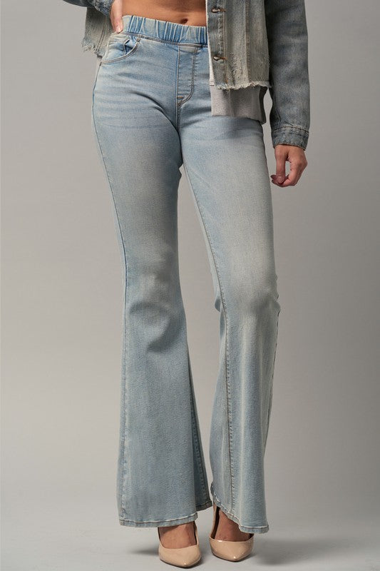 Elastic Banded Wide Flare Jeans