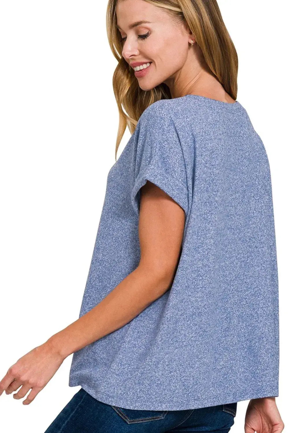 Women's V-Neck Tee - Soft Hacci Knit - Casual Everyday Style