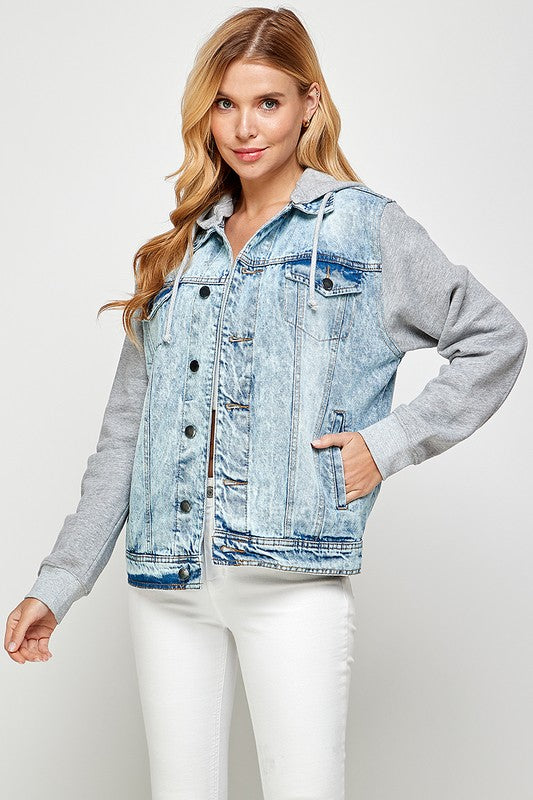 Women's Denim  Jacket with Fleece Hoodies