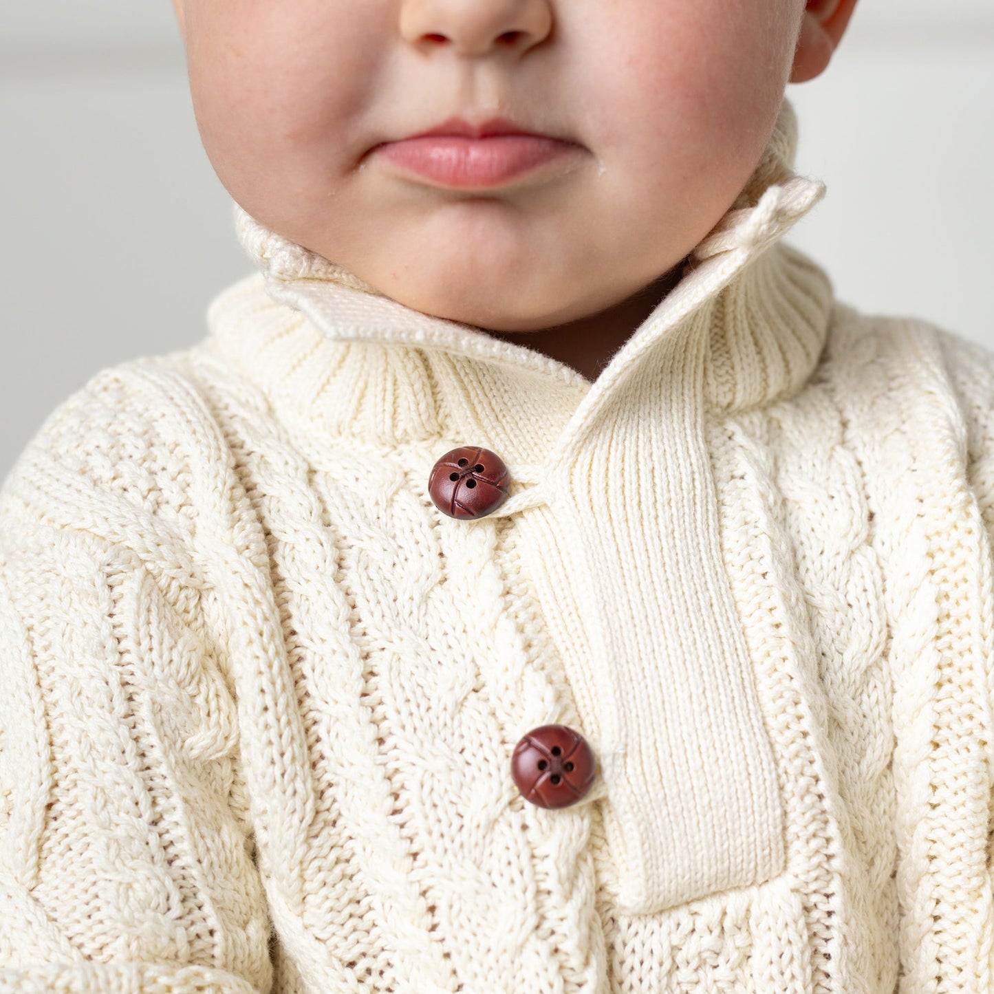 Organic Mock Neck Cable Sweater with Buttons