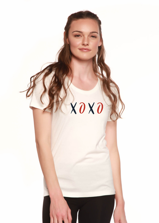 XOXO Women's Bamboo Sleeve Scoop Neck Graphic T-Shirt
