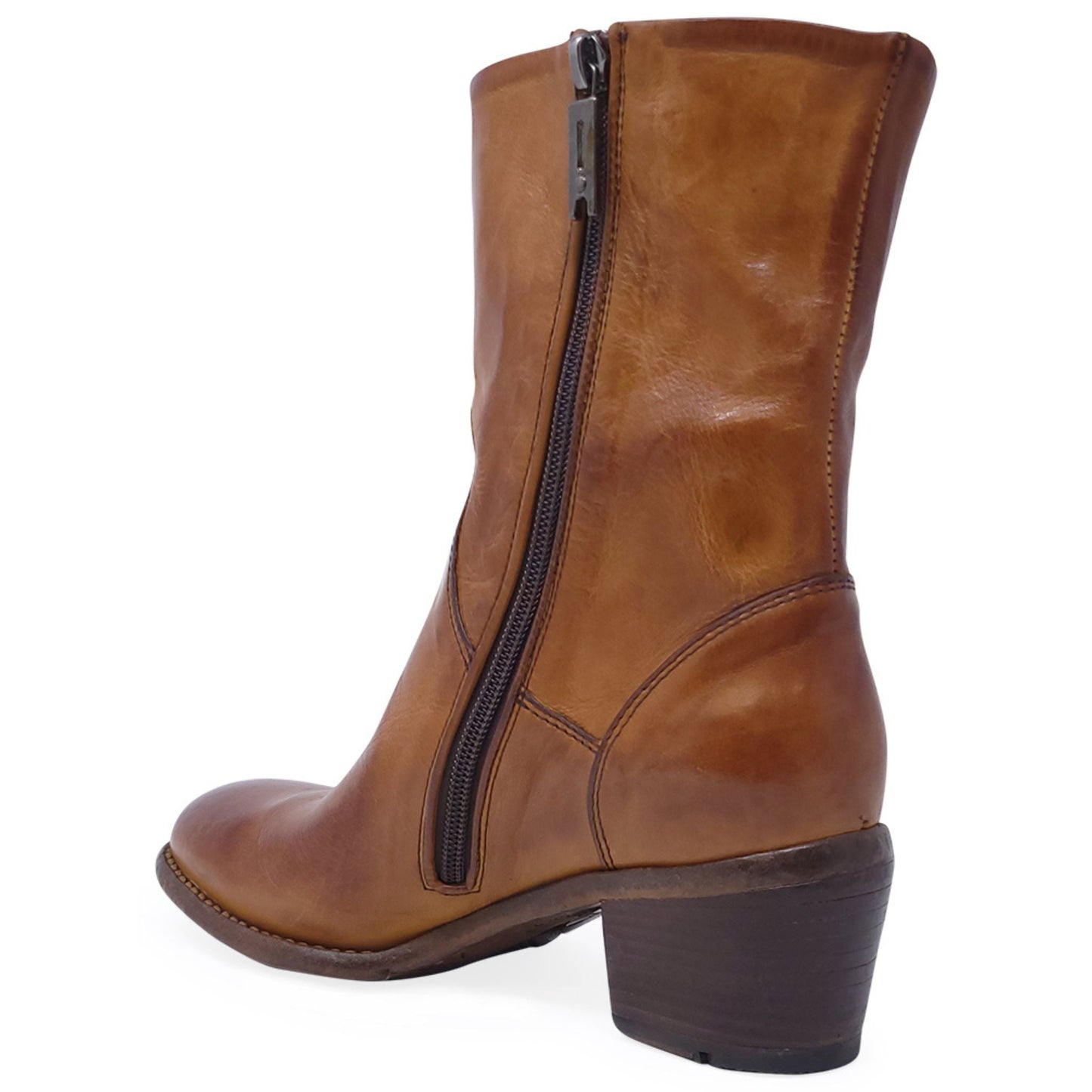 Brown Leather Mid Calf Boot