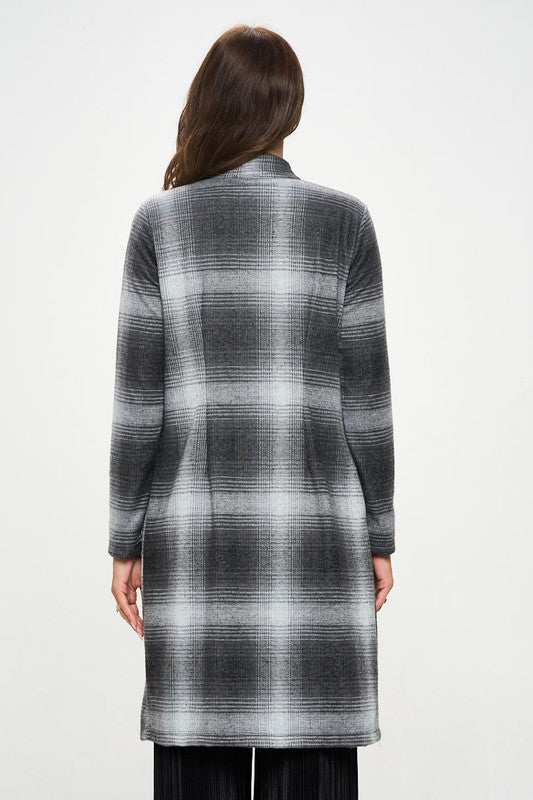Made in USA Plaid Open Front Coat with Collar