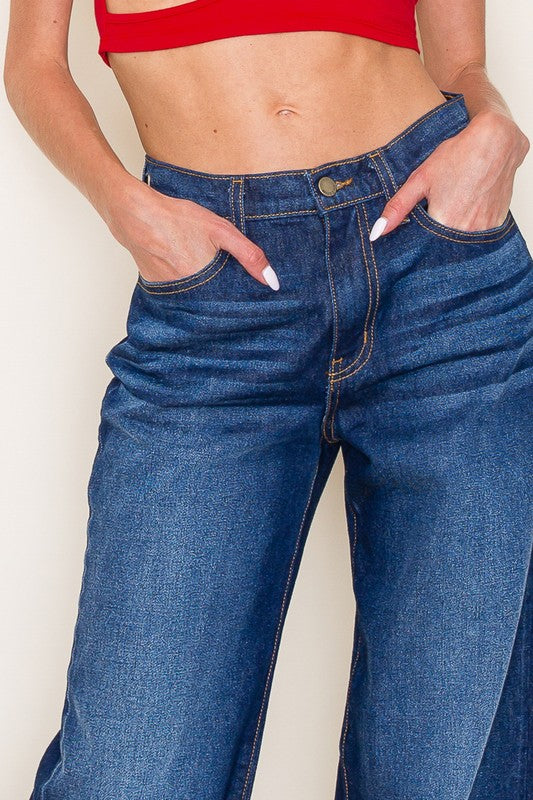 Casual Wide-Leg Frayed Jeans