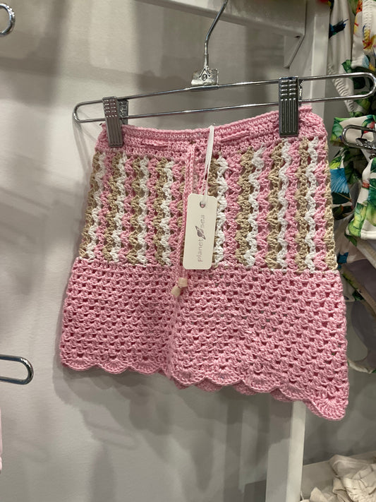 Planet Sea - Pink Tan and White Crochet Skirt