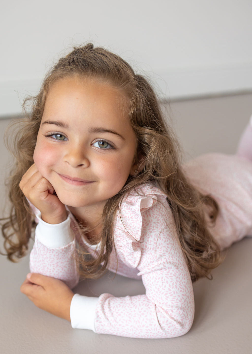 Pink Leaves Pima Long Pajama Set