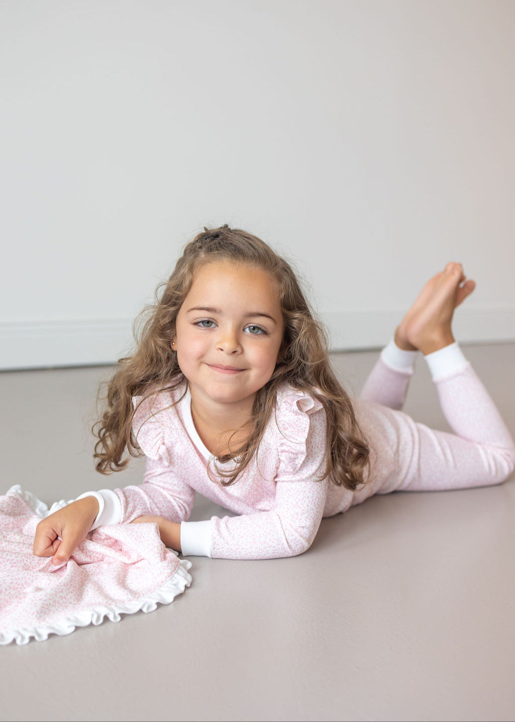 Pink Leaves Pima Long Pajama Set