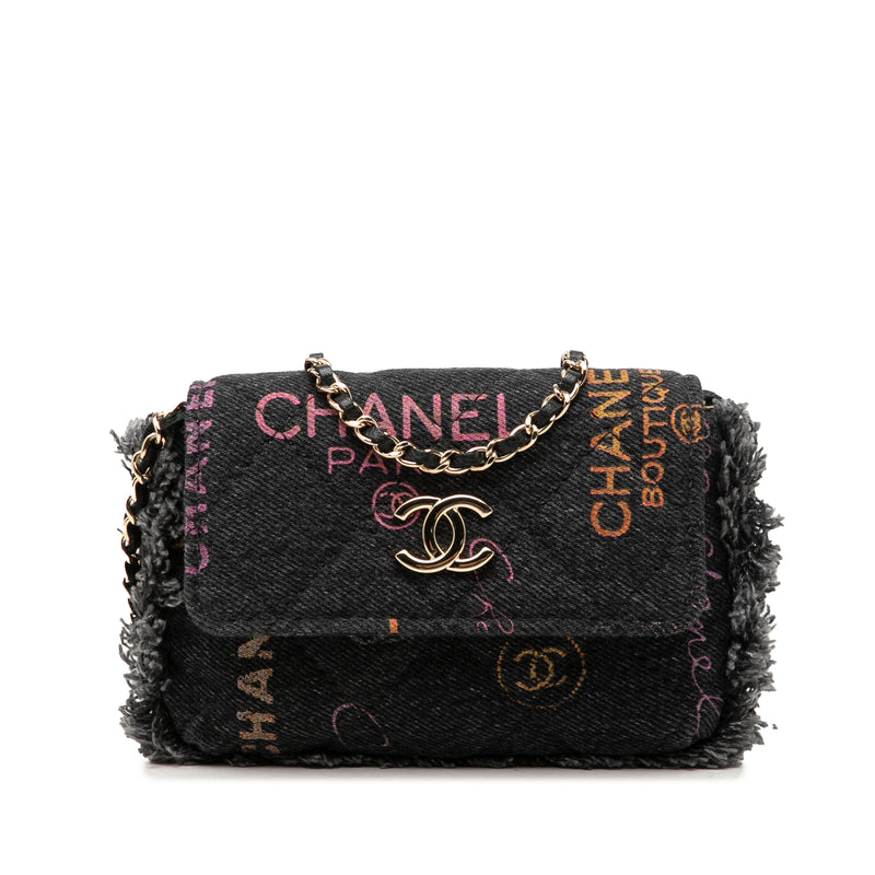 Fringe Denim Clutch Bag With Chain