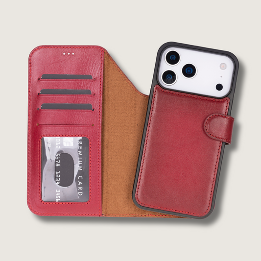 Leather iPhone 18 Pro Max Wallet Case – Red - Austin